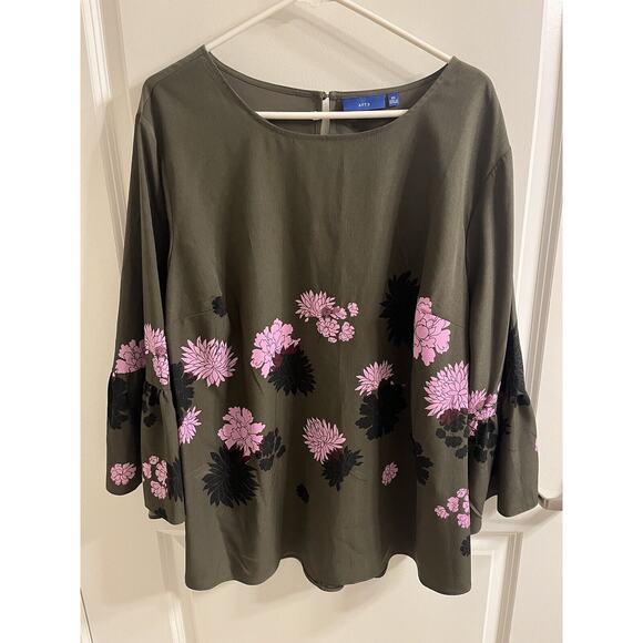 NWT‎ apt.9 blouse SIZE 2x floral Olive lavender/pink top lightweight blouse - Picture 3 of 6